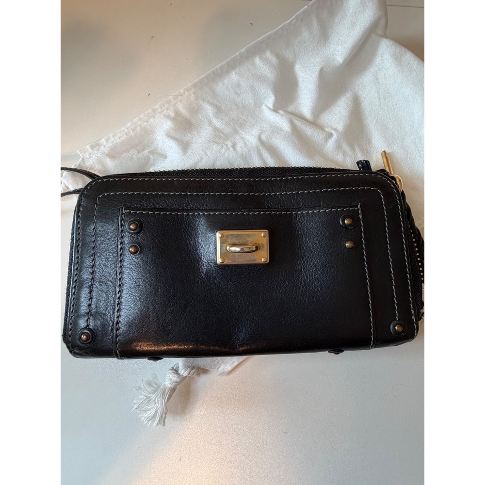 Chloe Paddington Black Leather Zippy Wallet Brass Hardware Turn Lock Woth COA - Picture 2 of 13